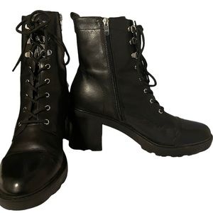 MARC FISHER Women's 11 Black MF LANIE Leather Moto Combat Ankle Boots